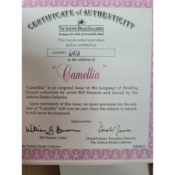 Ashton Drake Galleries Language of Wedding Flowers Camellia 20 in Bridal Doll - Picture 4 of 8